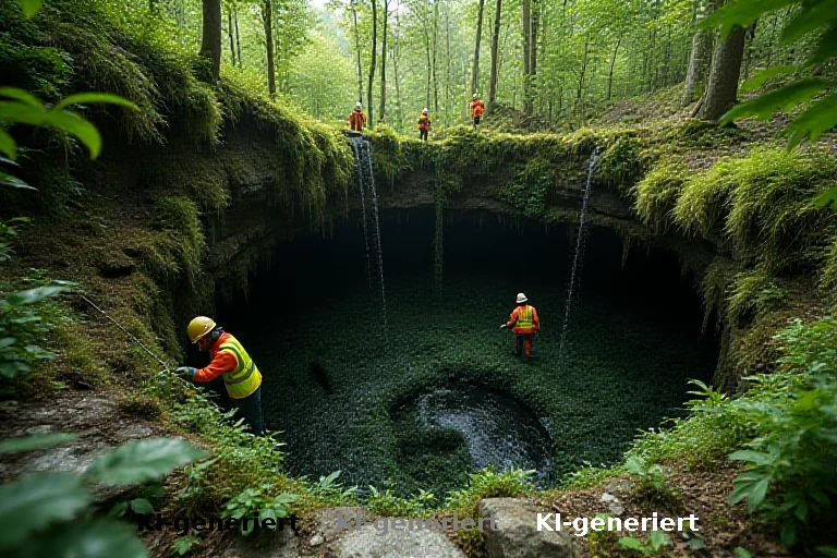 Säuberung des Naturdenkmals Grundloses Loch: Stadt Nordhausen beauftragt Firma GAI zur Entfernung von Algen und Pflanzen